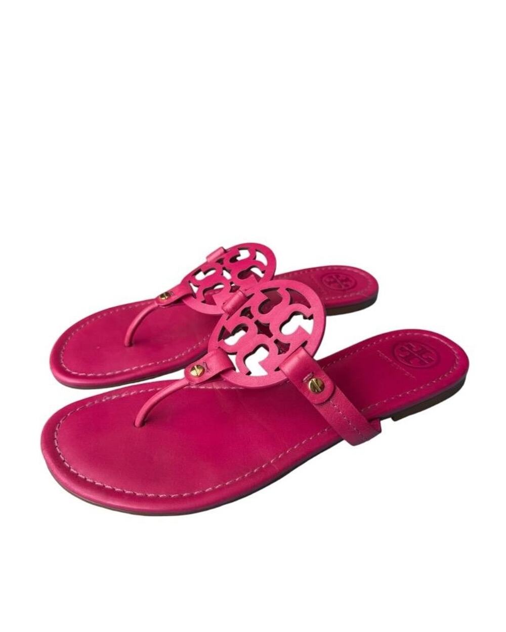 Tory Burch Miller Logo Slide Sandal Pink Leather Women size 10